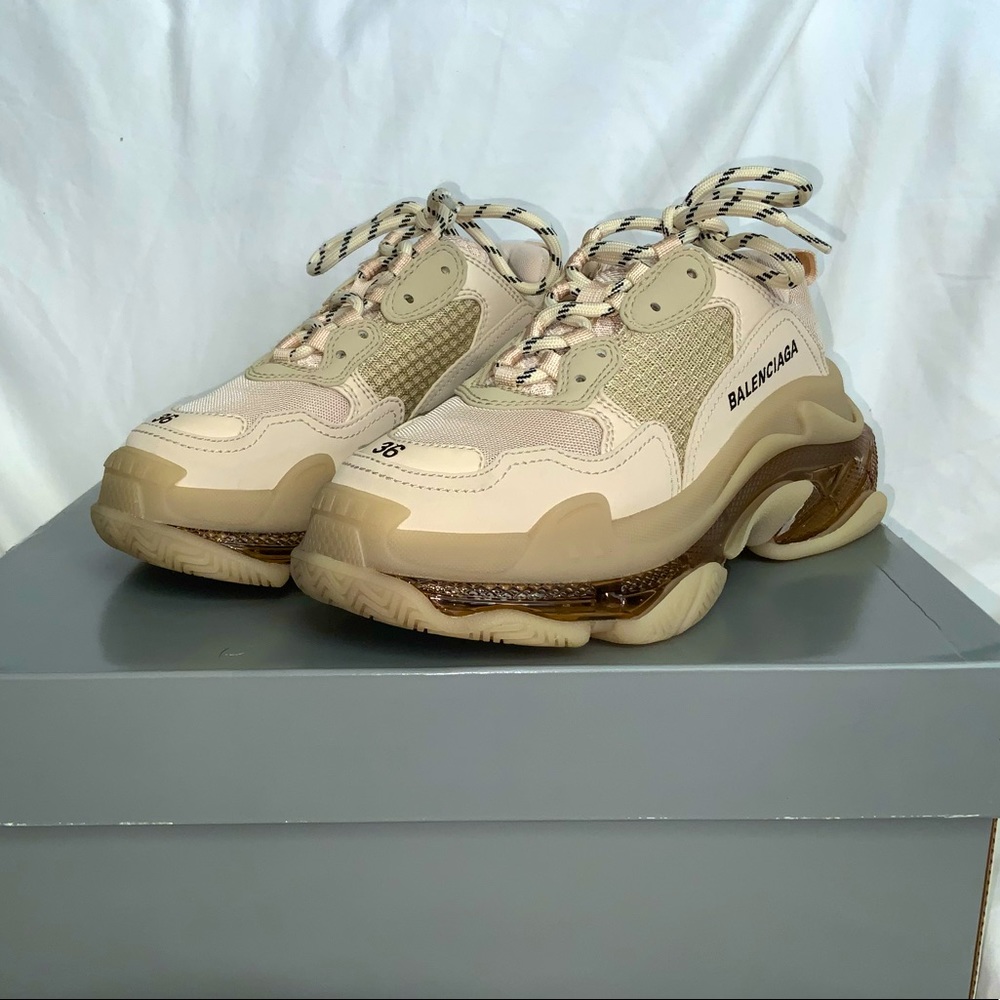 Balenciaga Triple S clear sole sneaker in beige